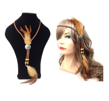Collier / Bandeau Cheveux à Plumes Ibiza - Marron (1 pc)