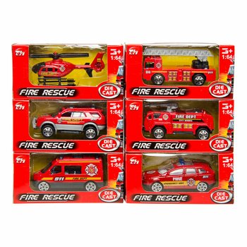 MIX DE V&Eacute;HICULES DE POMPIERS EN M&Eacute;TAL EN PR&Eacute;SENTOIR (36 pcs)