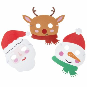 Mix de Masques de No&euml;l en Mousse - P&egrave;re No&euml;l, Renne & Bonhomme de Neige (48 pcs)
