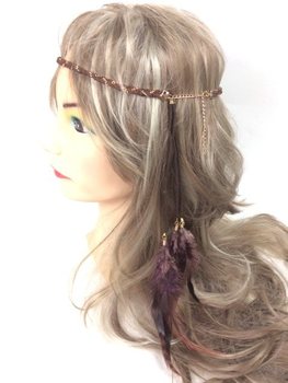 Bandeau de Cheveux Tressé avec Plumes Marron - Style Ibiza (1 pc)