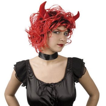 Perruque - Boucles Rouges avec Cornes de Diable (1 pce)