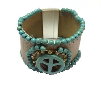 Bracelet Ibiza Taupe/Turquoise Peace (1 pc)