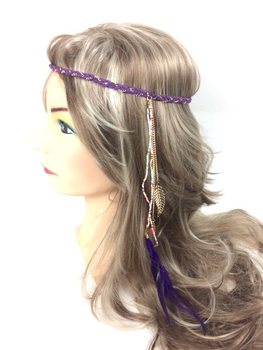 Bandeau tressé avec plumes Violet (1 pc)