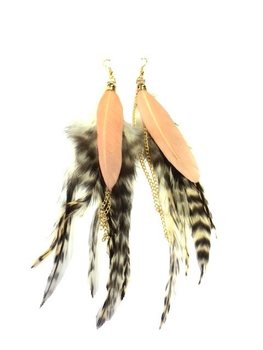 Boucles d'oreilles Plumes Tigre et Saumon Style Ibiza (1 pc)