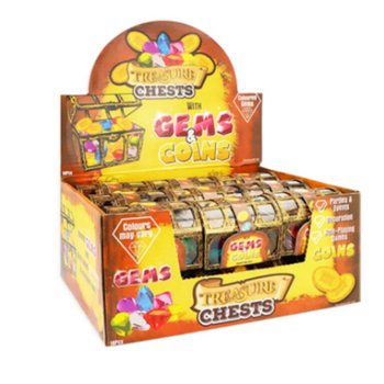 Coffre au Tr&eacute;sor avec Pierres et Pi&egrave;ces - Pr&eacute;sentoir (18 pcs)