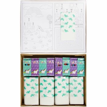 KIT RESTAURATION COMPLET LICORNE - 48x Sets de crayons + 100x Coloriages + 100x Serviettes (248 pcs)