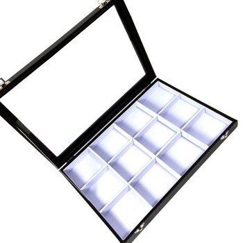 Pr&eacute;sentoir &agrave; Perles Blanc avec Couvercle, 12 Compartiments