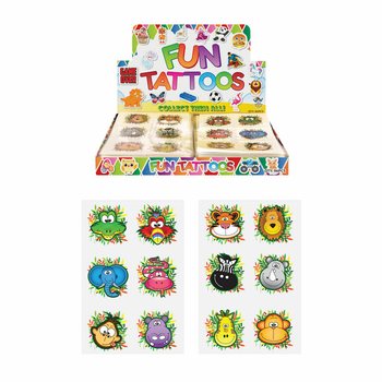 FUN TATTOOS - MODÈLE : ANIMAUX DE LA JUNGLE EN PRÉSENTOIR (96 pcs)