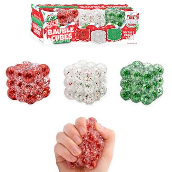 SQUEEZY GLITTER BAUBLE CUBES - AVEC PAILLETTES - LOT DE 3 CUBES - AVEC REMPLISSAGE SUGAR - EN PR&Eacute;SENTOIR (6 SETS)