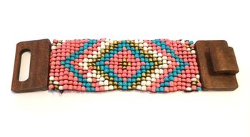 Bracelet Aztèque avec Fermoir en Bois Bleu/Rose (1 pc)