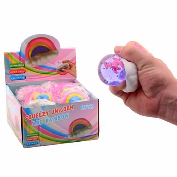 Balle anti-stress Licorne Arc-en-ciel en Pr&eacute;sentoir (12 pi&egrave;ces)