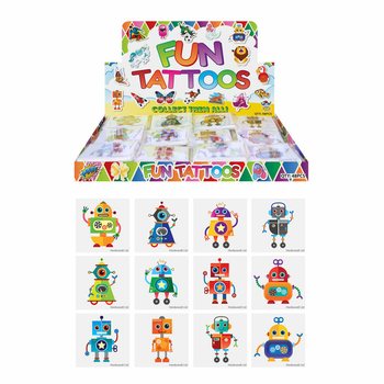 Tatouages Éphémères Robot - Paquets de 12 en Présentoir (48 pcs)