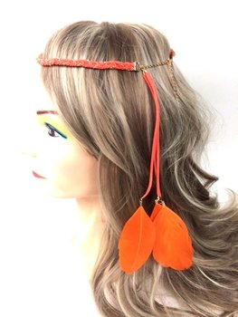 Bandeau tressé avec plumes Orange (1 pc)