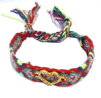 Bracelet Tressé Multicolore Style Ibiza avec Cœur en Strass (1 pc)