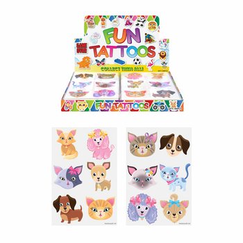 Tatouages Éphémères Chats & Chiens (Présentoir de 96 pièces)