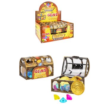 Coffre au Tr&eacute;sor avec Pierres et Pi&egrave;ces - Pr&eacute;sentoir (18 pcs)