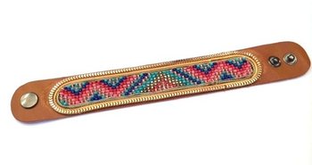 Bracelet Ibiza en Cuir Style Aztèque Bordure Dorée Orange (1 pc)