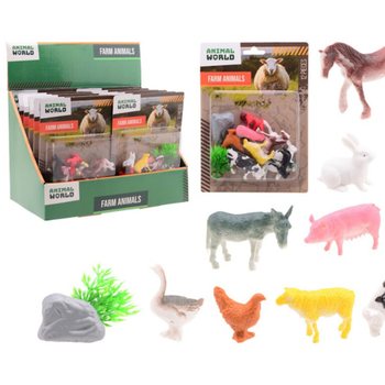 ANIMAL WORLD - Set d'Animaux de la Ferme 12 Pi&egrave;ces - Pr&eacute;sentoir (12 pcs)