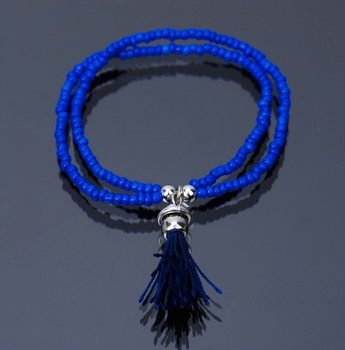 Bracelet Style Ibiza avec Pompon Bleu (1 pc)