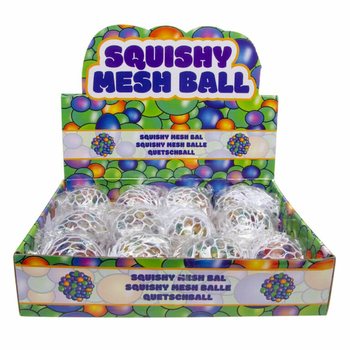 BALLES ANTI-STRESS SQUISHY AVEC FILET (Display 12 pcs.)