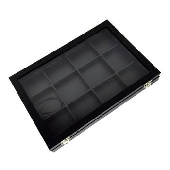 PRÉSENTOIR À PERLES NOIR 12 COMPARTIMENTS + COUVERCLE