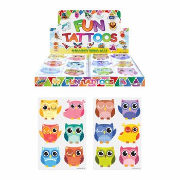 Tatouages Amusants Hibou - Présentoir (96 Pièces)