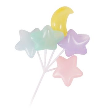 PIQUE À CUPCAKE - GRAPPE DE BALLONS ÉTOILES ET LUNE (15 pcs)