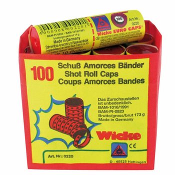 WICKE - AMORCES EN ROULEAU DE PAPIER 100 COUPS - 12 ROULEAUX DE 100 COUPS (Paquet de 12)
