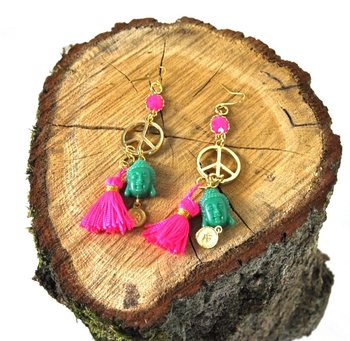 Boucles d'oreilles Fuchsia / Vert Bouddha (1 pc)