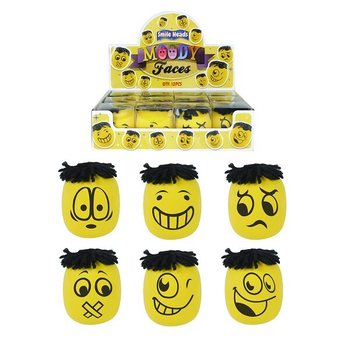 GRANDES BALLES ANTI-STRESS MOODY FACES EN PRÉSENTOIR (12 pcs)