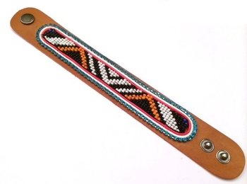 Bracelet en cuir aztèque avec strass bleu clair (1 pc)