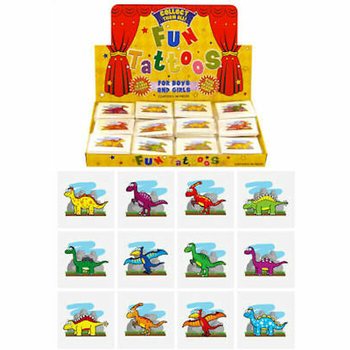 TATOUAGES RIGOLOTS - MODÈLE : DINOSAURE, 12x Tatouages par sachet EN PRÉSENTOIR (48 pcs)