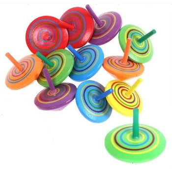 Toupies en bois - Couleurs vari&eacute;es - En pr&eacute;sentoir (50 pcs)