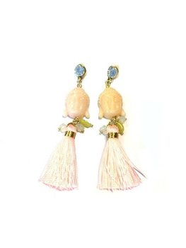 Boucles d'oreilles Style Ibiza Bouddha Blanc Cassé / Rose Tendre (1 pc)