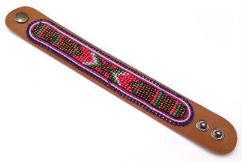 Bracelet en cuir aztèque avec strass bleus (1 pc)
