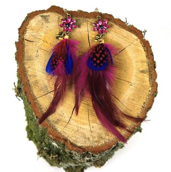 Boucle d'oreille plume avec strass (1 pc)