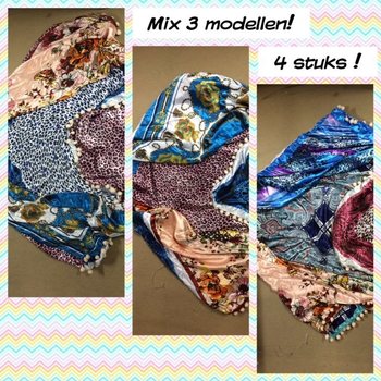 Écharpe triangle en soie de luxe double face modèles mixtes (4 pièces)