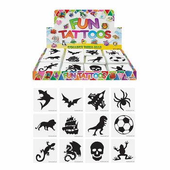 TATOUAGES RIGOLOTS - MODÈLE : GARÇONS, Paquets de 12 Tatouages EN PRÉSENTOIR (48 pcs)