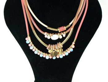 Magnifique Collier Multirang 4 Rangs Rose (1 pc)