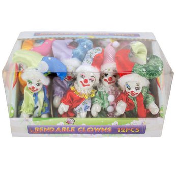 Clowns en porcelaine en présentoir (12 pièces)