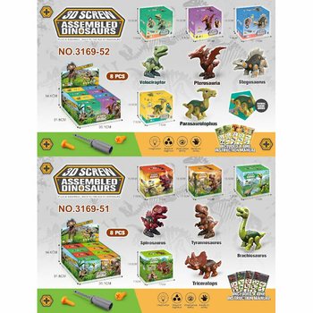 Kit de Construction Dinosaure 3D en Bo&icirc;te Cadeau - Pr&eacute;sentoir (8 pcs.)