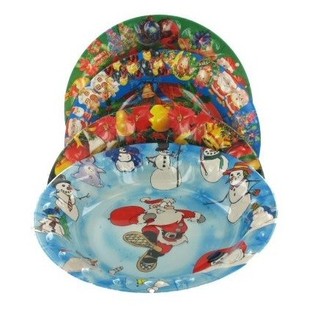 Assiettes Creuses de No&euml;l en Plastique (9 pcs)