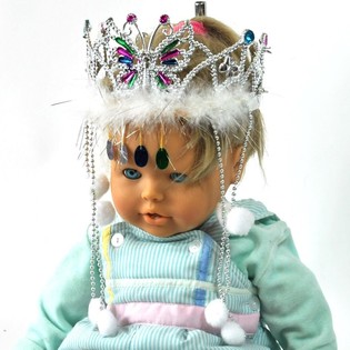 Couronne Argent&eacute;e avec Bord en Peluche Blanche et Cordons (12 pcs)
