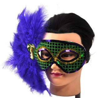 Masque Loup de F&ecirc;te avec Plumes - Mod&egrave;le 1 (Paquet de 10)