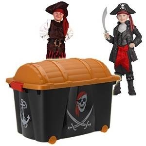 Grand coffre &agrave; jouets motif pirate | 60L avec roulettes