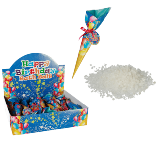 SEL DE BAIN HAPPY BIRTHDAY EN PR&Eacute;SENTOIR (24 pcs)
