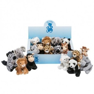 ANIMAUX DU ZOO EN PELUCHE EN PR&Eacute;SENTOIR (18 pcs)