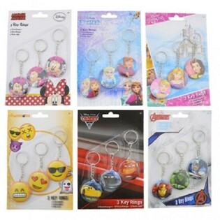 MIX Porte-cl&eacute;s DISNEY Lot de 3 sur Carte (24 Cartes x 3 pcs)