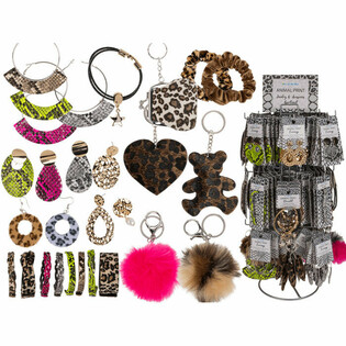 **M&Eacute;GA MOINS CHER** PR&Eacute;SENTOIR COMPLET MOTIFS ANIMAUX AVEC BIJOUX ET ACCESSOIRES (180 pi&egrave;ces)