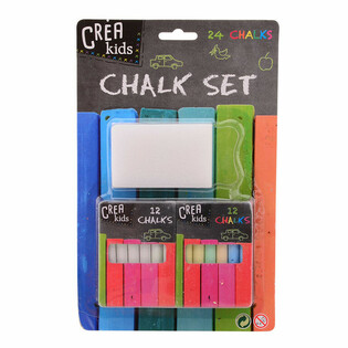 KIT DE CRAIES POUR TABLEAU - INCLUS 12x CRAIES DE COULEUR ET 12x BLANCHES + EPONGE (6 pcs)